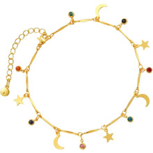18k gullbelagt kobber måne- og stjernezirkon sommerankelarmbånd for kvinner strandfotkjede elegant ankelsmykke