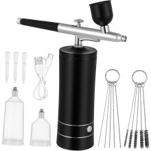Draadloze airbrushset met USB-oplaadkabel, zwarte elektrische airbrush voor nail art en make-up.