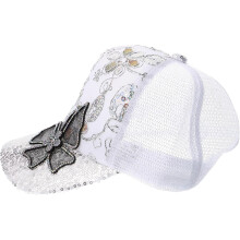 Verstellbare weiße Strass-Baseballkappe für Damen, Glitzerhut mit Sonnenschutz für draußen