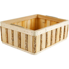 Aufbewahrungsbox aus Holz mit Tragegriff, rechteckig, aus Naturholz und Schilfblättern