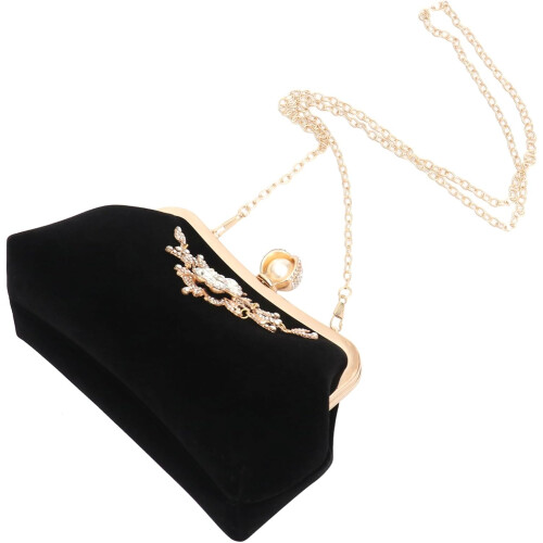 Borsa da sera elegante, perfetta per banchetti e feste, con strass e realizzata in morbido tessuto nero.
