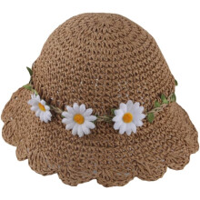 48Cm Wide Brim Straw Sun Hat with Chrysanthemum Decoration Sun Protection Hat