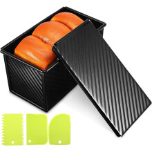 Tavă de pâine cu capac, din oțel carbon, 9,5x4,5x3,5 inch, cutie dreptunghiulară pentru pâine