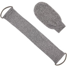 Set aus Peelinghandschuh und Badetuch aus grauen Bambusfasern