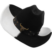 Western-Cowboyhut, schwarz-weiß, breite Krempe, Sonnenschutz, Strandkappe, verstellbarer Riemen für Damen und Herren, Outdoor-Abenteuer