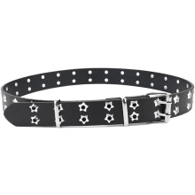 Star Studded Leather Belt for Women Punk Style Adjustable Waist Belt for Jeans and Dresses Black Hollow Star Design