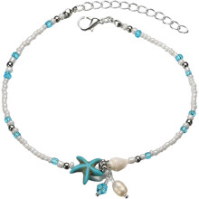 Verstellbares Muschel-Fußkettchen für Damen mit Perlen aus Legierung und Kunststoff, leicht zu tragender Strandschmuck
