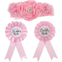 Maternity Pregnancy Belly Belt Flower Sash with 2 Corsage Pins 3pcs Set Shower Photo Prop for Mom and Daddy