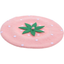 Rosa Erdbeer-Wollbarettmütze, Damen-Künstlermütze im französischen Stil, Kawaii-Rosa-Barett