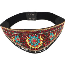 Boho Elastic Waist Belt with Turquoise Beads Stone Adjustable Wide Stretch Dress Belt