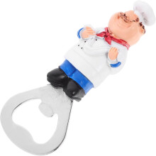 Flesopener in chef-vorm met magneet voor de koelkast, multifunctioneel, gemaakt van hars en roestvrij staal, een creatieve keukengadget.