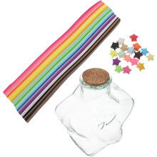 Origami-Papiersterne mit 540 farbigen Sternen in einer Glas-Wunschflasche, Papierbastelset