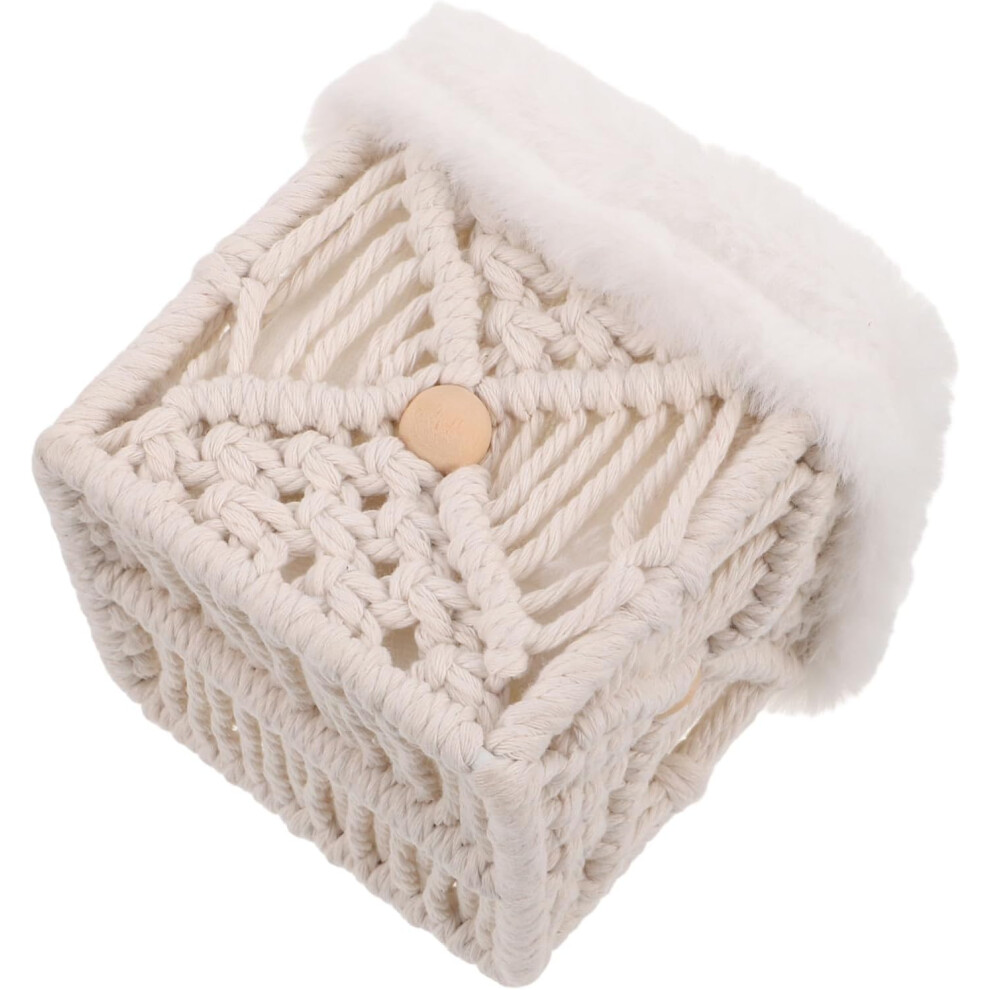 Hkhbjs Boho Cotton Rope Eyeglasses Storage Box Organizer Plush Lined Square Cube Desk Decor