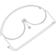 Lanț cu strasuri, bijuterii, pandantiv cu inimă dublă din argint, lanț cu suport de cristal pentru accesorii de piept