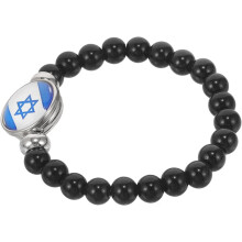 Armband mit Israel-Flagge, Perlen aus schwarzem Glas, bequeme Passform, modisches Armband