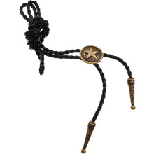 Verstelbare Western Bull Head Bolo Tie ketting met massief bronzen sterhanger en vintage leren halsketting