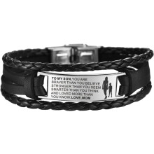 Armband „An meinen Sohn“ von Mama, verstellbares Punk-Lederarmband für Herren, Edelstahl, korrosionsbeständiges Armband
