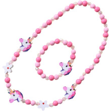 Einhorn-Halskette und Armband-Set für Jungen und Mädchen, Schmuck aus Holzperlen