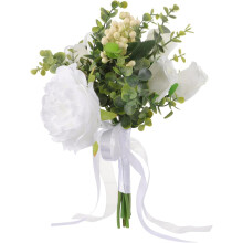 Künstlicher Blumenstrauß aus Seidenstoff, weiß, pflegeleicht, ideal für die Braut, Hochzeitsfeier und als Dekoration für Zuhause.
