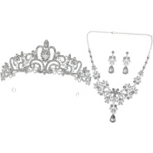 Strass-Schmuckset für Bräute, Damen, Kronen-Ohrringe, Halskettenset für Dinnerpartys
