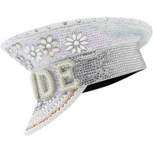Kameňový bling kapitánsky klobúk, nevesta, nastaviteľná veľkosť, pohodlný, kožený, elegantný, jemný, očarujúci, biely
