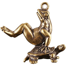 Bronzene Schildkröten- und Froschornamente, massives Messing, antike Wohndekoration