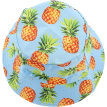 Doppelseitiger Ananas-Fischerhut aus blauer Baumwolle, Sonnenschutz, ideal für Damen, Reisen und Outdoor-Aktivitäten, Größe M (56–58 cm)