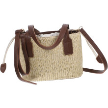 Damen-Schultertasche, großes Fassungsvermögen, gewebte Strandhandtasche, tragbare Reisetasche aus Canvas und Polyester, stilvoll, modern, braun