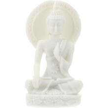 Buddha-Figur aus Kunstharz und Sandstein im asiatischen Stil, weiß, Zen-Klassik, heiliges Ornament