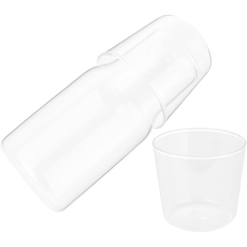 Water Jug Milk Carafe Multi-Function Glass Bottle with Cup as Lid 550ml