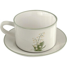 Keramik-Kaffeetasse mit Untertasse, Vintage-Cappuccino-Becher mit Maiglöckchenmuster