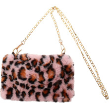 Leopardenmuster Plüsch-Umhängetasche für Damen, rosa, kleines Münzfach, Geldbörse für Mädchen, Freizeit, Reisen, Alltag