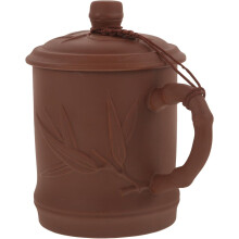 Teetasse/Teebecher aus Ton im chinesischen Stil mit Deckel und Henkel, 420 ml, Keramik, elegant, natürlich und schlicht