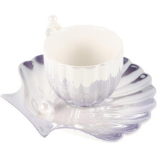 Keramik-Kaffeebecher-Set mit Untertasse, muschelförmig, großes Fassungsvermögen, stilvoll und praktisch