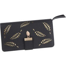 Lange Clutch-Tasche für Damen in Schwarz aus Leder mit Reißverschluss