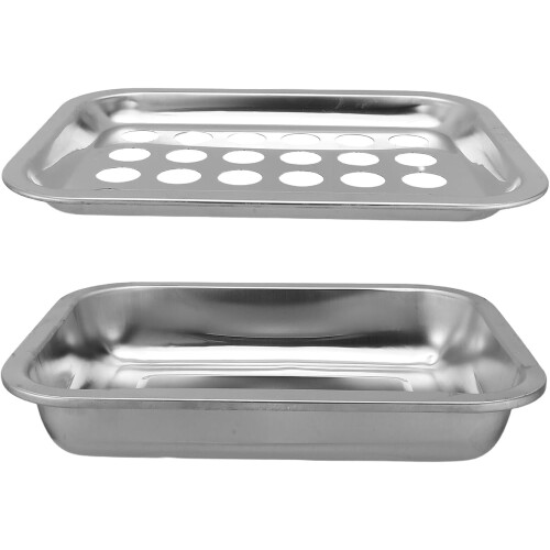 Stainless Steel Communion Tray with 24 Hole Design, Rectangular Eucharist Tray with Cover