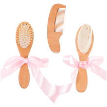 3-teiliges Set aus Naturwolle, Holz, Haarkamm und Kopfhautbürste für Schuppenmassage zur Anwendung zu Hause