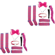 Lila Katt Kostymkit Bedårande Djur Cosplay Pannband Handskar Svans Strumpor Halsband