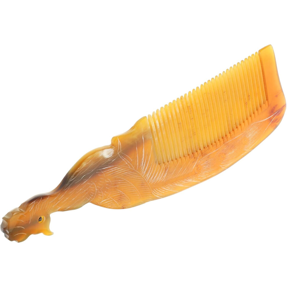 Hkhbjs Unisex Static Long Handle Comb Ox Horn Comb Peacock Pattern For Hair Smoothing And Scalp Massage