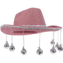 Discokugel-Fransen-Cowgirlhut, Partyhut mit breiter Krempe, Stoff, Kunststoff, fein vernäht, einzigartiges modisches Design