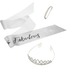 Geburtstagstiara und Schärpe für Damen, Strasskrone mit Kunstperlenclip, elegante silberne Partydekorationen in leuchtenden Farben