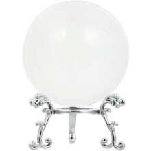 Four-Leaf Clover Crystal Ball Ornament White Crystal Stone Sphere with Silver-Plated Stand Home Decoration