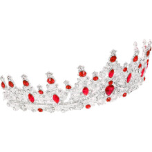 Rhinestone Crown Headband Silver Red Birthday Tiaras for Women Wedding Party Costume Accessories