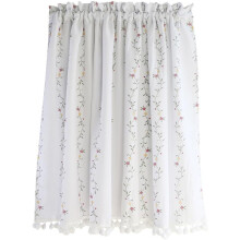 Halber Vorhang mit Blumenmuster, kurze Fensterdekoration für Küche und Wohnzimmer, aus hochwertiger Baumwolle