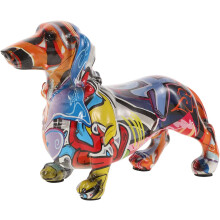 Bunte Dackel-Skulptur aus Kunstharz, Hundefigur mit flachem Boden, realistisches Aussehen, moderner Graffiti-Stil, hübsche Dekoration