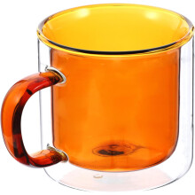 Doppelwandiger, isolierter Glasbecher mit Henkel für Kaffee und Kaltgetränke, Borosilikatglas