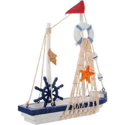 Treseilbåtmodellornament Middelhavsblå båt Nautisk dekorasjon