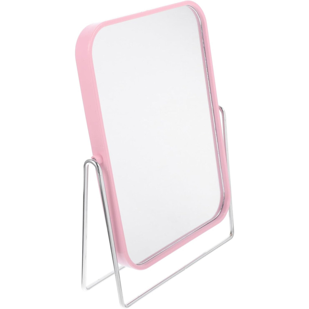 Hkhbjs Pink Metal Frame Swivel Dual-Sided Makeup Mirror, Square Desktop Vanity Mirror For Bathroom