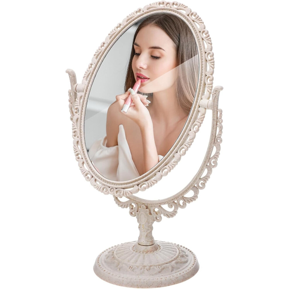 Hkhbjs Rotating Makeup Mirror Vintage Tabletop Design Swivel Cosmetic Mirror Elegant Antique Finish For Dressing Table Use