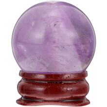 Purple Crystal Ball with Wooden Base, Simple and Generous Crystal Ornament Sphere